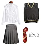 FStory&Winyee Zauberer Set Rock/Hose Bluse/Hemd Krawatte Brille Kostüm Zubehör für Kinder Erwachsene Zubehör Set Striped Tie Gestreifte Krawatte zum Fasching Karneval Hallow