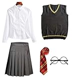 FStory&Winyee Zauberer Set Rock/Hose Bluse/Hemd Krawatte Brille Kostüm Zubehör für Kinder Erwachsene Zubehör Set Striped Tie Gestreifte Krawatte zum Fasching Karneval Hallow