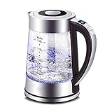 Wasserkocher 1.8L Glaswasserkocher (BPA-frei) Schnurlos mit LED-Anzeigelampen 1800W tragbarem Elektro-Warmwasserkessel Automatischem Abschaltschutz Edelstahldeckel und -boden R