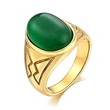 AmDxD Goldring Herren, Oval Kreuz Herren Ringe, mit Rot Opal Oval, Poliert, als Geburtstagsgeschenk, Rot Gr. 54 (17.2)