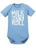 clothinx Milk and Rock n Roll, Lustiges Geschenk auch zur Geburt und Taufe Baby Body Bio Himmelblau Gr. 62