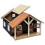 Van Manen 610167 - Kids Globe Farming Pferdestall Holz, Maßstab 1:24 - mit 2 Boxen, Werkstatt, Dach und Türen beweg