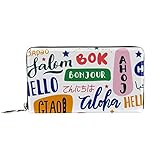 Damen Geldbörse mit Reißverschluss und Handy-Clutch, Hello verschiedene Sprachen, Reise-Geldbörse aus Leder, Clutch, Kartenhalter, Organizer, Handgelenke, Geldbö