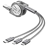 Iwinna Multi Retractable 3-in-1 Charger Cable, Multiple Charging Cable USB Charge Cord with Phone/Type C/Micro USB for Huawei/Samsung Galaxy/Pixel/Sony/LG/HTC Phone XS/X/8/7 Universal U