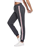 Sykooria Damen Jogginghose Sporthose Lang Yoga Hosen Freizeithose Laufhosen Baumwolle High Waist Trainingshose für Frauen mit Streifen-Streifen-dunkelgrau-XL