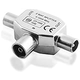 BestPlug TV Radio T Antennen-Adapter Verteiler Splitter Weiche, 2 Koax Stecker männlich auf 1 Koax Buchse Kupplung weiblich, geeignet für 3D SD HD FullHD UHD 4K, Metallausführung