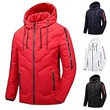 Winterjacke Herren Warm Herren Jacke Winterjacke mit Kapuze Jacket Parka Plüsch Funktionsjacke Outdoor Men Winterverdickung und Samt Warm Wind und Wasserdicht Kapuzenjacke Einfarbig Gefüttert M