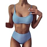 ROYIYI Damen Bikini Set Damen Zweiteilige High Waist Bikini Set Damen Push Up Bademode Zweiteilige Neckholder Bikini High Waist Bikinihose Split Badeanzug Strandkleidung S M L