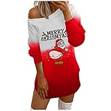 EMATOP Pulloverkleid Damen Weihnachtskleid Sexy Langarm Minikleid Casual Lose Bodycom Kleid Rundhals Herbstkleid Farbverlauf Sweatkleid Partykleid Mode Bequemes Blusenkleid für Weihnachten Party