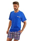 sesto senso Herren Schlafanzug Kurz Pyjama Baumwolle Kurzarm T-Shirt Pyjamahose Zweiteilig Set (L Jasiek Chaber)