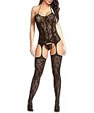 Buitifo Damen Netz Bodystockings Bodys Sexy Strumpfhosen Nachtbekleidung Unterwäsche für Frauen (Black GB1)