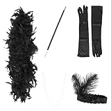 ShiyiUP 1920er Jahre Flapper Zubehör Stirnband Halskette Handschuhe Zigarettenspitze Halloween Kostüm Accessoires für Damen 5 Stück