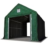 TOOLPORT Lagerzelt Zelthalle 4 x 8 m/Seitenhöhe 3m in dunkelgrün Industriezelt mit feuersicherer ca. 720 g/m² PVC