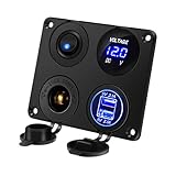 Thlevel Dual USB Ladegerät Schalter Panel 4 in 1 Auto Adapter 12V Steckdose mit LED Voltmeter ON/Off Schalter Zigarettenanzünder Panel für Auto, Boot, Wohnmobil, Truck, GPS, Handy
