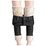 YTZL Thermojeans Damen Gefüttert - Damen Thermo-Jeans Winter-Gefüttert-Warm Thermohose: High Waist Fleece Jeanshose Straight Lang Winterhose Thermo Fleecehose Warm Leicht Outdoor Sp