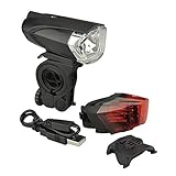 FISCHER Fahrrad Batterie USB LED Beleuchtungs-Set |Frontleuchte | Rückleuchte |35 Lux | mit Tagfahrlicht |schw