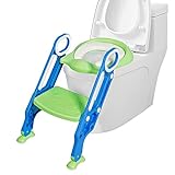 COSTWAY Kinder Toilettensitz höhenverstellbar, Kindertoilette faltbar, Toilettentrainer mit Leiter und Griffe, Töpfchentrainer zum Toilettentraining für Kleinkinder von 1 bis 8 Jahre (Blau + Grün)