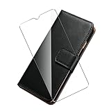 SCDMY Hülle für Xiaomi 11T Pro Handyhülle (6.67') + HD Schutzfolie, PU Flip Leder Hülle Cover Ständer Funktion Schutzhülle mit Kredit Card Slots Wallet Case Lederhülle - Einfarbig Schw