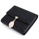 UTO Damen Geldbörse mit Blatt Anhänger PU Leder Kleine Brieftasche 5 Kartensteckplätze 1 ID Fenster Kartenhalter Organizer Mädchen Schw