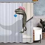 Perfit Duschvorhang Dinosauriermuster 180x180cm mit 12 Duschvorhängeringen , Anti-Schimmel Wasserdicht Waschbar Duschvorhang