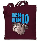 Shirtracer Kindergeburtstag Geschenk - Ich bin 10 mit Faultier in blau - Unisize - Bordeauxrot - Statement - WM101 - Stoffbeutel aus Baumwolle Jutebeutel lange Henk