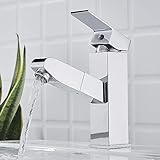 Auralum Bad ausziehbar Wasserhahn Waschbecken Badarmatur mit herausziehbarer Brause Mischbatterie Einhebelmischer Chrom Waschbeckenarmatur für Badezimmer Haarew