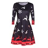 Weihnachtskleider,Paticess Frauen Mädchen Weihnachten Pullover FlaRot A Line Dress Damen Vintage Gedruckt Lang Swing-Kleid Top Karneval Kostüm Festlich Mini Cocktailk