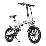 Faltbares Elektrofahrrad, ADO A16, Zoll 16 & 1,95 Zoll, mit Motor 350 W, abnehmbarer Akku 36 V/7,8 Ah, Shimano 7 Gänge, Spitzengeschwindigkeit 35 km/h (weiß, 16 x 1,95 Zoll)