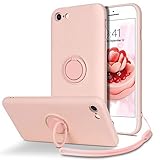 YINLAI iPhone SE 2020 Hülle,iPhone 8 Hülle,iPhone 7 Handyhülle Liquid Silikon case mit 360 Ring ständer Stoßdämpfend Anti-Fall Dünne Flüssig Silikon Schutzhülle für iPhone SE 2020/iPhone 7/8,Pink/R