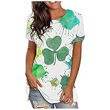 PPLL T-Shirt mit Aufschrift 'St. Patricks Day' für Damen, Bluse, Tunika, Top, grün, Rundhalsausschnitt, kurzärmelig, Kleeblatt, bedruckt, T-Shirt, weiß, X-Larg