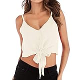 Frauen Sommer V-Ausschnitt Hemden Knopf Bowup Tunika Tops Lässige Spaghettiträger Hosenträger Ärmellose Weste Elegantes Henley Volltonfarbe Cami Damen sexy kurze ZahlungWeste Strand Tops Hosenträg