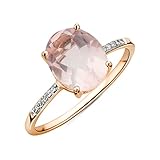 Miore Damen Ring 9 Karat 375 Gold Roser Quarz mit Diamant Brillianten Rosé, L 1/2