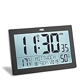 ADE Funk-Uhr CK1927 Funk-Wecker große Ziffern LCD-Display mit Beleuchtung, Standuhr Tisch-Uhr und Kalender mit Wochentag, Seniorenuhr, Thermometer Hygrometer, schw