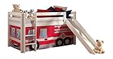 Vipack PICOHSGB1470 Spielbett Pino mit Rutsche und Textilset Feuerwehr, Maße 210 x 114 x 218 cm, Liegefläche 90 x 200 cm, Kiefer massiv weiß lack
