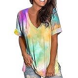 Sommer Damen Neues Tie-Dye V-Ausschnitt Kurzarm Damen Fashion Trend T-S
