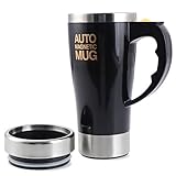 TsunNee Elektrischer selbstrührender Kaffeebecher, 450 ml, Edelstahl, automatischer magnetischer Becher, automatischer Mixbecher für Kaffee, Tee, heiße Schokolade, Milch, Kakao, Protein, schw