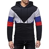 Xmiral Herren Hoodie Tops Langarm Patchwork Kapuzen Sweatshirt Jacke Kordelzug (M, U Schwarz)