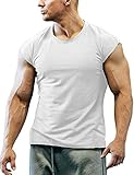 COOFANDY Herren Gym Workout T-Shirts Kurzarm Bodybuilding T-Shirts,Weiß,S