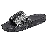 Julhold Sommer Flip Flops Sandalen Offene Schuhe Slingback Sandalen Strand Einfache Flache Sandalen Für Damen Mit Feinem Blitzdesign Casual Keilsandalen Rutschfest Hauschuhe(Schwarz,37)
