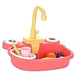 Amagogo Kinderspielset mit Waschzubehör, Automatische Kindersimulation Küchenspielzeug Cartoon Frog Sink Toy - R