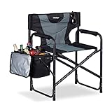 Relaxdays, schwarz-grau Regiestuhl, klappbarer Campingstuhl mit Kühltasche, ideal für Garten, Festival & Angeln, 110 kg, Stahl, gep