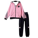 LPATTERN Kinder Mädchen 3tlg Bekleidungsset Sportanzug Trainingsanzug Jogginganzug Freizeitanzug Outfit-Set(Langarmshirt+ Kapuzenjacke+ Sporthose), Pink(3-Teilig), 146(Label:150)