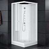 Oimex Duschkabine Eckdusche Fertigdusche Komplettdusche inklusive Duschtasse & Siphon, Armaturen, Handbrause und Rückenmassage, ohne Elektrik 80 90 100cm, Größe: 100 x 100 x 195