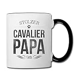 Spreadshirt Stolzer Cavalier Papa Hund Tasse zweifarbig, Weiß/Schw