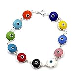 MYSTIC JEWELS by Dalia Armband mit Nazar-Amuletten, Silber, 19 cm (Mehrfarbig)