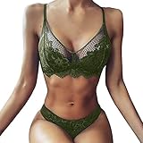 Spitzen-BH Sexy Versuchung Lady Dessous Sets Blumenspitze Tiefschützer Mesh BH Niedrige Taille Höschen Lady Bikini Set 2 stücke Badeanzug Multicolor Unterwäscheset ( Color : Green , Cup Size : L )