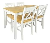 Merkell Leomark Schöne Essgruppe - White PINIE - Tisch und 4 Stühlen Kiefer Esstisch Naturholz, Esszimmergruppe für Küche, Komplett, Holz ESS Set, Esszimmergarnitur für 4