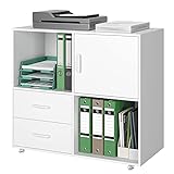 Aktenschrank Büroschrank auf Rollen Rollcontainer mit 2 Schubladen Druckerschrank Holz Mehrzweckschrank weiß Druckerständer für Daten 75x39 x80