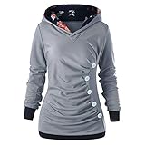 TOPKEAL Hoodie Pullover Damen Herbst Winter Langarm Plaid Kapuzenpullover Sweatshirt Rollkragen Tartan Winterpullover Jacke Mantel Tops Mode 2045 (Grau, M)