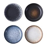 BESTonZON 4 Stück Saucenschalen Keramik Schälchen Mini Teller Retro Saucenschälchen Vintage Sushi Dippschalen Schüsselchen Servierschalen Tauchschalen für Vorspeise Snack Sojasauce 9CM